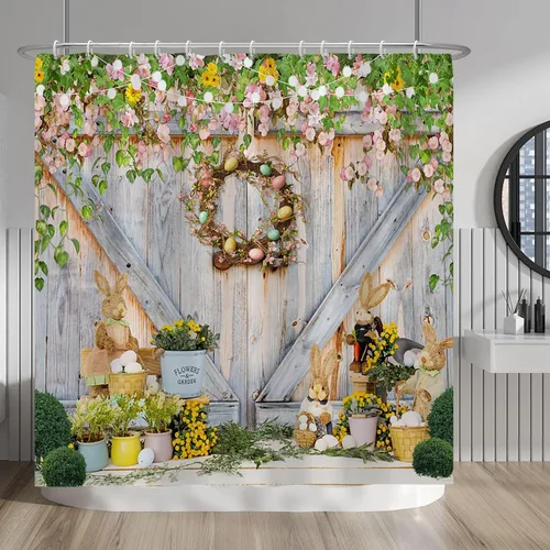 Miniatura 148 de Baocicoo - Cortina de ducha de abeja de miel, diseño de abeja de caricaturas, pista voladora, rústica, floral, para baño, decoración de bañera