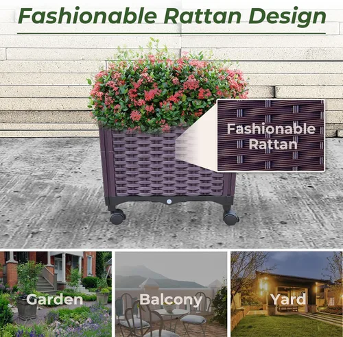 Miniatura 6 de Doppy Cama de jardín elevada de plástico, macetas profundas con ruedas, macetas móviles para plantas de interior y exterior, cajas de jardín