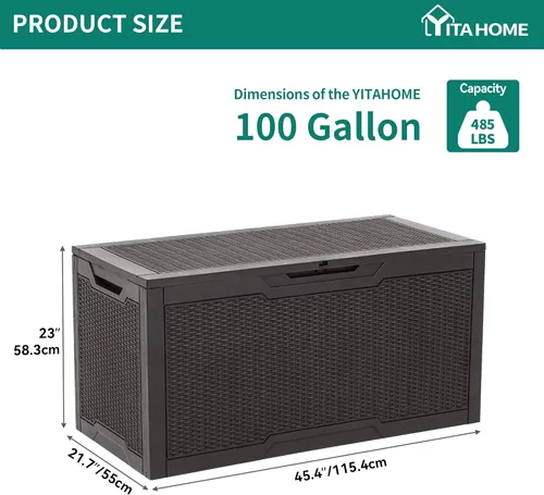 Miniatura 6 de YITAHOME Caja grande de resina de 100 galones, cajas de almacenamiento al aire libre para muebles de patio, cojines de exterior, herramientas