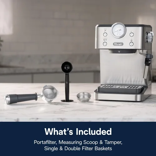 Miniatura 19 de De’Longhi Máquina de café espresso clásica con espumador de leche, bomba de 15 bares y control de temperatura - Kit de cafetera barista
