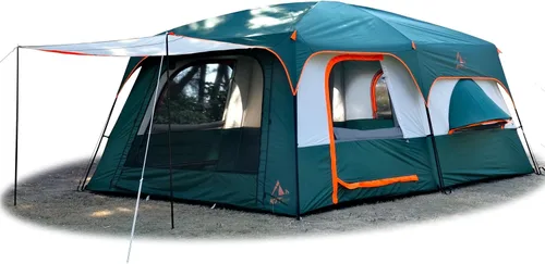 Miniatura 18 de KTT Extra Large Tent 12-14 Person,Family Cabin Tents,2 Bay-Windows,2 Rooms and 3 Doors 3 Windows with Mesh,Waterproof,Straight Wall,Double Layer,Big