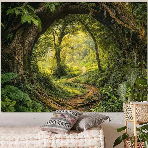 Miniatura 3 de Kanuyee Tapiz de bosque verde, tapiz de paisaje para pared, tapices de naturaleza para techo y pared, colgante para dormitorio, sala de estar