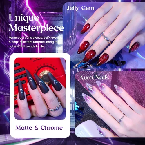 Miniatura 4 de Beetles Jelly Gel Polish Set - Esmalte de uñas de gel mágico, kit de 6 colores de Navidad, esmalte de uñas de gel rosa, rojo, negro, azul, verde