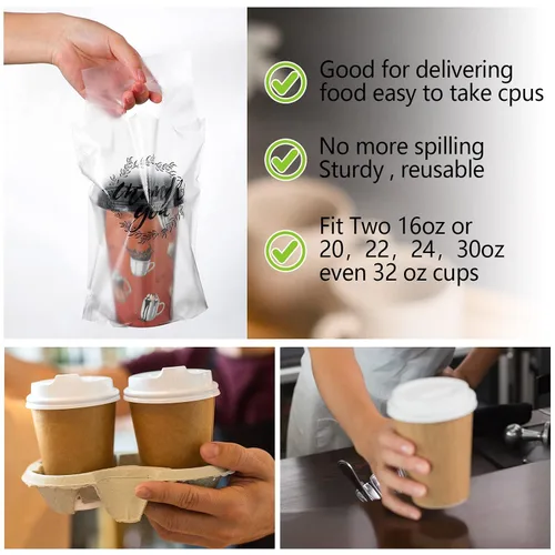Miniatura 5 de Kisston 1000 Pz Portador de bebidas para entrega, bolsas de plástico para bebidas con asa transparentes, bolsas de polietileno para bebidas en masa