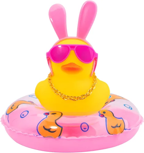 Miniatura 22 de wonuu Adornos de pato de goma para automóvil, decoración de tablero de automóvil con bonita diadema, anillo de natación, collar, gafas de sol