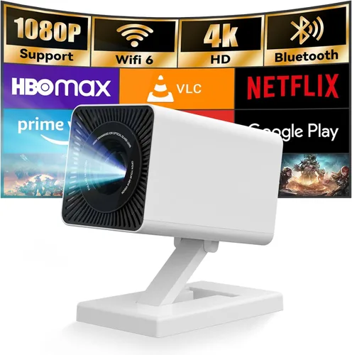 Mini proyector con WiFi y Bluetooth｜Proyector portátil para exteriores con soporte 1080P/4K｜Proyector inteligente con corrección trapezoidal