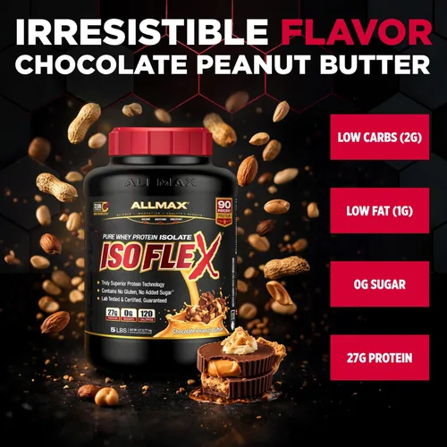 Miniatura 2 de ALLMAX Nutrition - Polvo de proteína ISOFLEX de suero, aislado de proteína de suero, 27g de proteína, chocolate y mantequilla de cacahuate, 5 libras