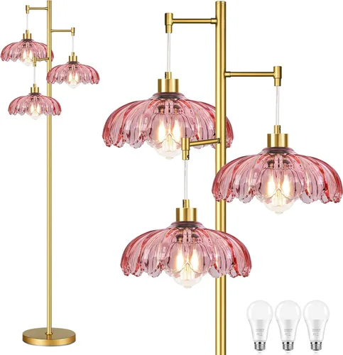 Miniatura 12 de ILLMTW Lámpara de Pie Dorada para Sala de Estar, Dormitorio, Lámpara de Pie Moderna de Mediados de Siglo Lámpara de Pie de Latón Árbol de 3 Luces