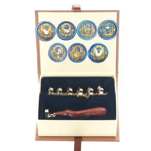 Juego de sellos de cera, 7 piezas de estrella, dragón, gato, pavo real, ballena, sirena, zorro, flamenco, sellos de cera de cobre + 1 pieza de