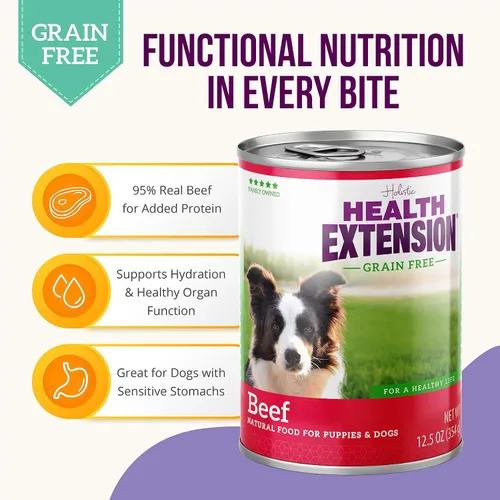 Miniatura 3 de Health Extension Alimento húmedo para perros 95% sin granos de res, receta alta en proteínas, ingredientes limitados, comedores quisquillosos, ideal
