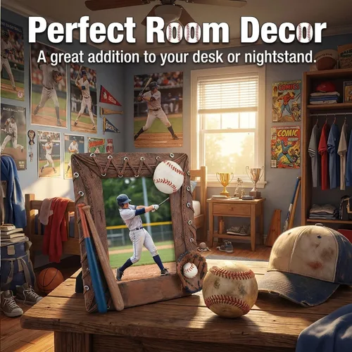 Miniatura 3 de Marco de fotos hecho a mano, marco deportivo de béisbol 3D, regalos de cumpleaños para hombres, mujeres, atletas, entrenadores, equipos (marrón)