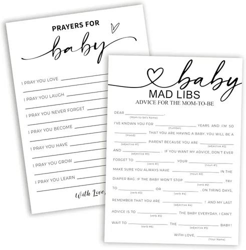 Miniatura 11 de Juegos de baby shower, predicciones de bebé de 5 x 7 pulgadas y tarjetas de consejos para niños o niñas, suministros de decoración de fiesta