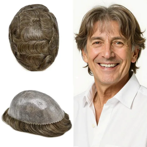 Miniatura 25 de Toupee para hombres Full Poly Mens Toupee Cabello humano Piezas para hombres Sistema de reemplazo de pelo para hombres Protesis Capilar Para Hombre