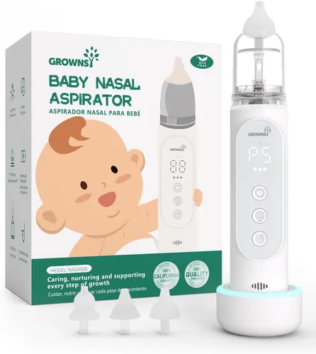 GROWNSY Aspirador Nasal para Bebé, 5 Niveles de Succión Mejorados Succionador de Nariz para Bebé, Succión Nasal Eléctrica IPX7 Impermeable para Gris