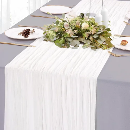 Miniatura 5 de Camino de mesa de estopilla blanca de 10 pies, rústico bohemio, tela de queso transparente, caminos de mesa de gasa de 120 pulgadas, decoraciones