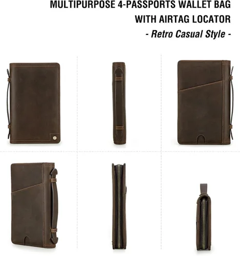Miniatura 8 de Funda de cuero de grano superior para pasaporte de viaje para hombre y mujer, hecha a mano para 4 pasaportes y múltiples tarjetas, bloqueo RFID