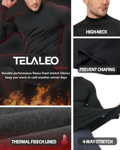 Miniatura 3 de Paquete de 5 o 4 camisetas térmicas de manga larga con cuello alto falso para hombre