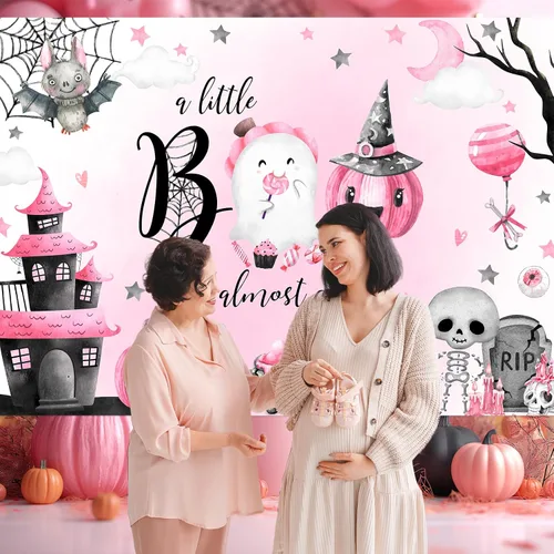 Miniatura 2 de Avezano A Little Boo is Almost Due - Telón de fondo para niña, 8 x 6 pies, color rosa, decoración de baby shower, fantasma, boo, fondo de fiesta