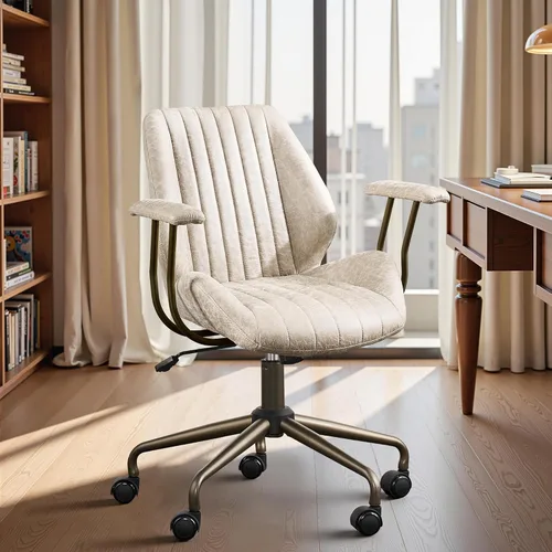 Silla ergonómica de escritorio de oficina en casa, silla giratoria de 360° con reposabrazos extraíbles, silla moderna de mediados de siglo para Beige