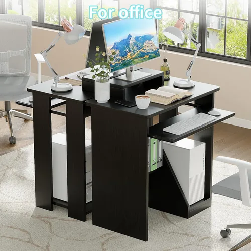 Miniatura 2 de ALISENED Escritorio pequeño de 76 cm para computadora con bandeja para teclado y soporte para monitor, escritorio de estudio y escritura