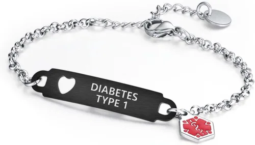 Divoti Pulsera de identificación médica con grabado previo – Cadena simple Rolo de acero inoxidable plateado, resistente al agua con símbolo de