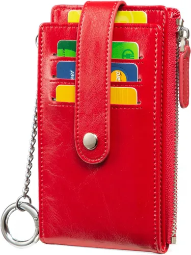 Miniatura 12 de Huztencor Tarjetero de crédito para mujer, cartera pequeña RFID para mujer, delgada, funda para tarjetas con cremallera múltiple con llavero