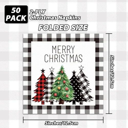 Miniatura 2 de Servilletas de Navidad Negras y Blancas con Estampado de Búfalo de Granja, Servilletas de Papel para Invitados de Invierno, Toallas de Mano