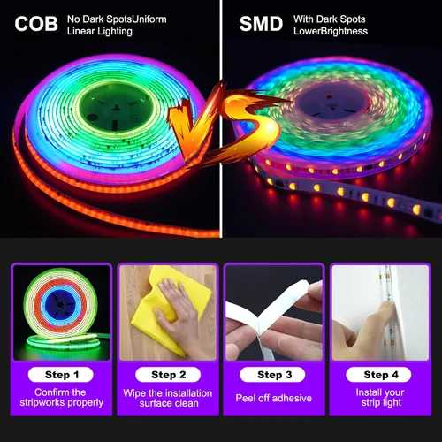 Miniatura 2 de GUPUP Tira de luces LED COB RGB Smart IC de 16.4 pies, tira de luz de persecución de color direccionable, 24 V 2880 LED, kit de iluminación de cinta