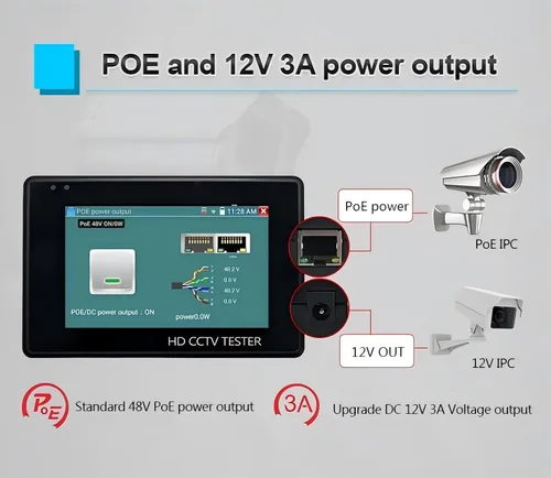 Miniatura 4 de EVERSECU Probador CCTV 5 en 1 compatible con cámara IP de hasta 4K y cámara analógica de 720P/1080P/3mp/4mp/5 megapíxeles AHD, TVI, CVI y CVBS