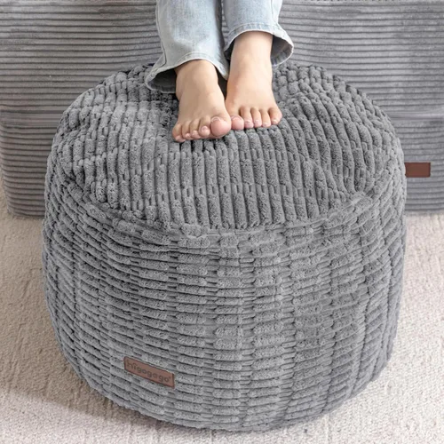 Miniatura 14 de HIGOGOGO Puf otomano relleno redondo moderno relleno de espuma pufs para sala de estar, silla, decorativo, 20 x 15 pulgadas, taburete bohemio Gris