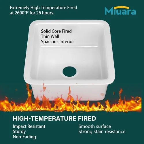 Miniatura 4 de Miuara Fregadero de barra de montaje inferior blanco de 18 pulgadas - Fregadero de cocina pequeño de montaje superior empotrable de 18"x18"x9