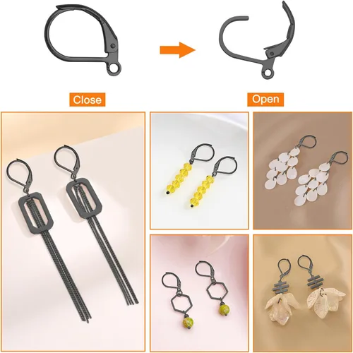 Miniatura 4 de Juego de 200 ganchos para aretes franceses, 100 ganchos hipoalergénicos para aretes, cables de gancho francés, aretes de latón con 100 anillos