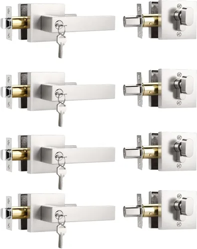 Miniatura 27 de KNOBWELL - Pomo resistente para puertas exteriores con cerradura de seguridad de doble llave y cuadrada; juego de picaportes para puertas