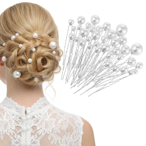 Miniatura 8 de JIEYAO 36 horquillas para el pelo de perlas de boda, accesorios de pelo de perlas, pasadores de novia en forma de U, pasadores de pelo de diamantes