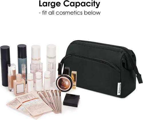 Miniatura 3 de Narwey Bolsa de maquillaje para mujer, bolsa de maquillaje de gran apertura, bolsa de cosméticos de viaje, bolsa organizadora de artículos de Negro