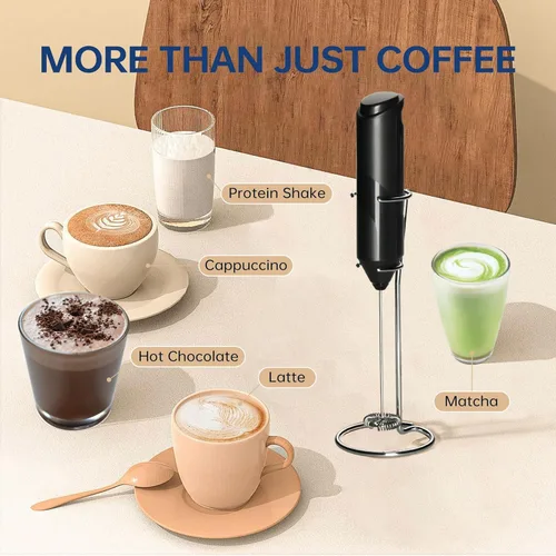 Miniatura 2 de YSSOA Espumador de leche eléctrico de mano con soporte de acero inoxidable, mezclador de bebidas batidor a pilas para café, frappé, latte, matcha