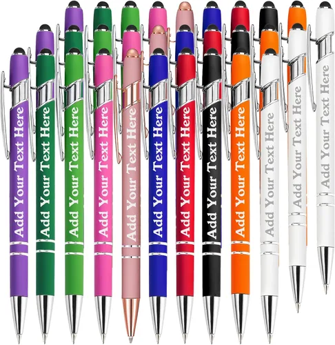 Miniatura 82 de Bolígrafos personalizados a granel grabados personalizados con punta de lápiz capacitivo, bolígrafos personalizados de tinta negra, regalos