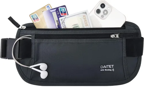 Miniatura 139 de DAITET Cinturón de dinero, soporte para pasaporte, cartera de viaje oculta segura con bloqueo RFID, riñonera encubierta (negro), Negro, Rfid