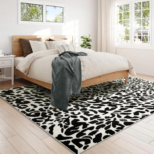Miniatura 6 de YIHOUSE Alfombra de leopardo para sala de estar, bonita alfombra con estampado de guepardo blanco y negro, moderna, lavable, alfombras con estampado