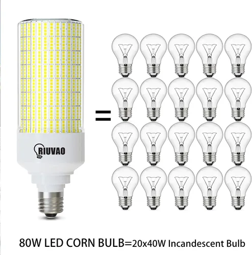 Miniatura 5 de RIUVAO Paquete de 2 bombillas LED de maíz, equivalente a 800 W, 5000 K, luz diurna, 12000 lm, base E26/E39, bombillas LED de 80 W, reemplazo