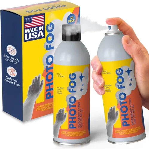 [Paquete de 2] Spray de atmósfera de niebla fotográfica fabricado en los Estados Unidos para fotógrafos y cineastas, alternativa segura a la máquina