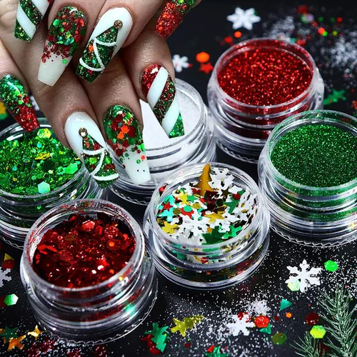 Árbol de Navidad con copos de nieve 3D para árbol de Navidad, lentejuelas mezcladas de 3 colores con purpurina en polvo hexagonal con purpurina,