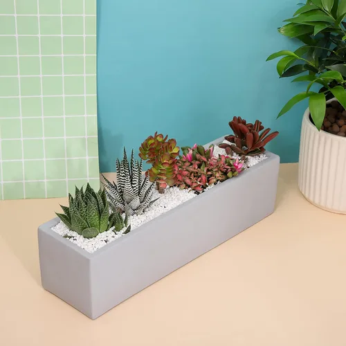 Miniatura 2 de Maceta rectangular de cemento gris de 15 pulgadas para suculentas, caja de alféizar de ventana