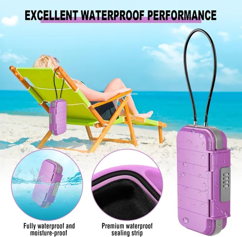 Miniatura 3 de HUANLANG Caja de Seguridad Portátil con Cerradura de Combinación Mini Caja de Seguridad para Viajes de Playa Impermeable Cajas de Bloqueo Pequeñas