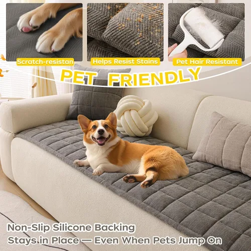 Miniatura 3 de Fundas de sofá para perros, fundas antideslizantes y lavables para sofá de 3 cojines, protector de muebles suave y cómodo, apto para mascotas