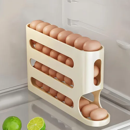 Soporte para huevos para refrigerador, contenedor de huevos para refrigerador, dispensador automático de huevos rodante que ahorra espacio, estante
