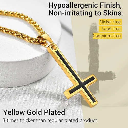 Miniatura 68 de PROSTEEL Satanic Jewelry Upside Down Cross Necklace for Men Women, 316L Stainless Steel/925 Sterling Silver Inverted Cross/Leviathan Cross Pendant