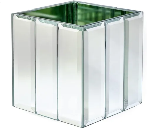 Miniatura 11 de Serene Spaces Living Jarrón grande con tira de espejo Gatsby – Jarrón de vidrio inspirado en el Art Deco con acabado de espejo, mide 5.75 pulgadas