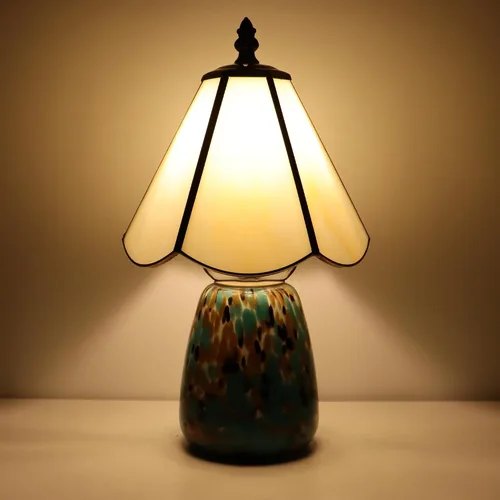 Miniatura 9 de Tiffany Style Stained Glass Table Lamp 12 Inch - Milky White Mushroom Lamp, 7X7X12 Inch,Mini Night Light, Glass Base, Accent Light,E12 Bulb