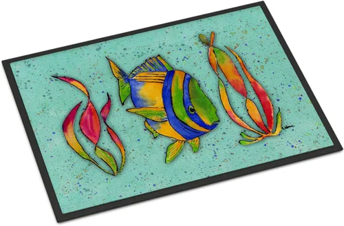 Caroline's Treasures 8569MAT - Tapete para puerta delantera, 18 x 27 pulgadas, diseño de peces tropicales en verde azulado, para interiores y